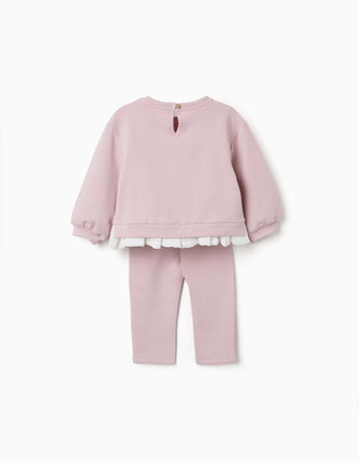 Brushed jogging set with hearts and dots print for baby girls, lilac