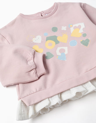 Brushed jogging set with hearts and dots print for baby girls, lilac