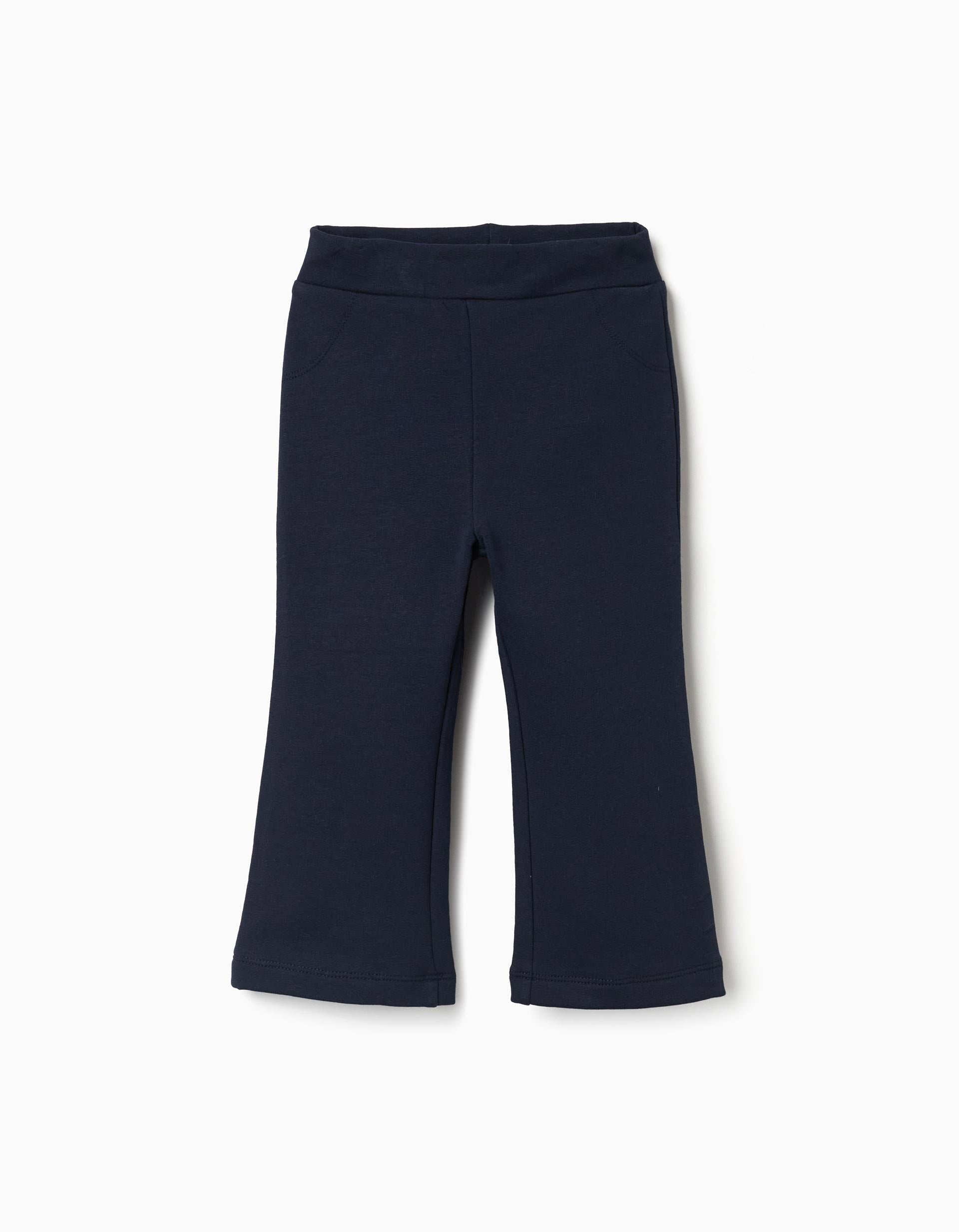 Leggings à boca de sino cardadas para bebé menina, azul-marinho