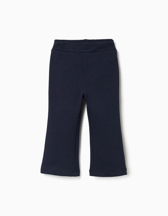 Leggings à boca de sino cardadas para bebé menina, azul-marinho