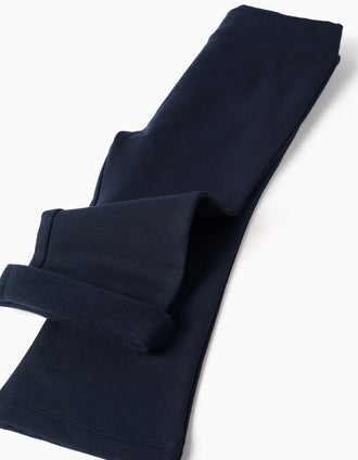 Leggings à boca de sino cardadas para bebé menina, azul-marinho