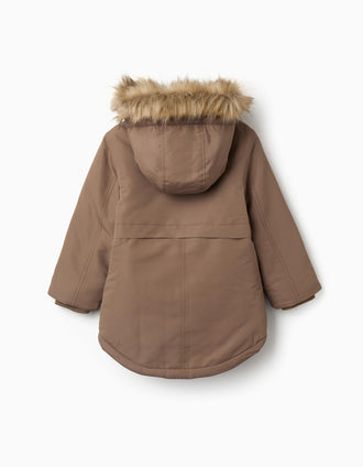 Parka con capucha y forro de sherpa para niño, marrón grisáceo