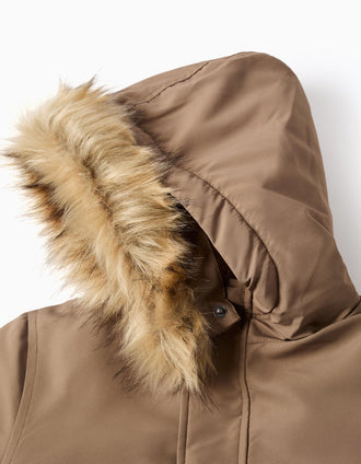 Parka con capucha y forro de sherpa para niño, marrón grisáceo