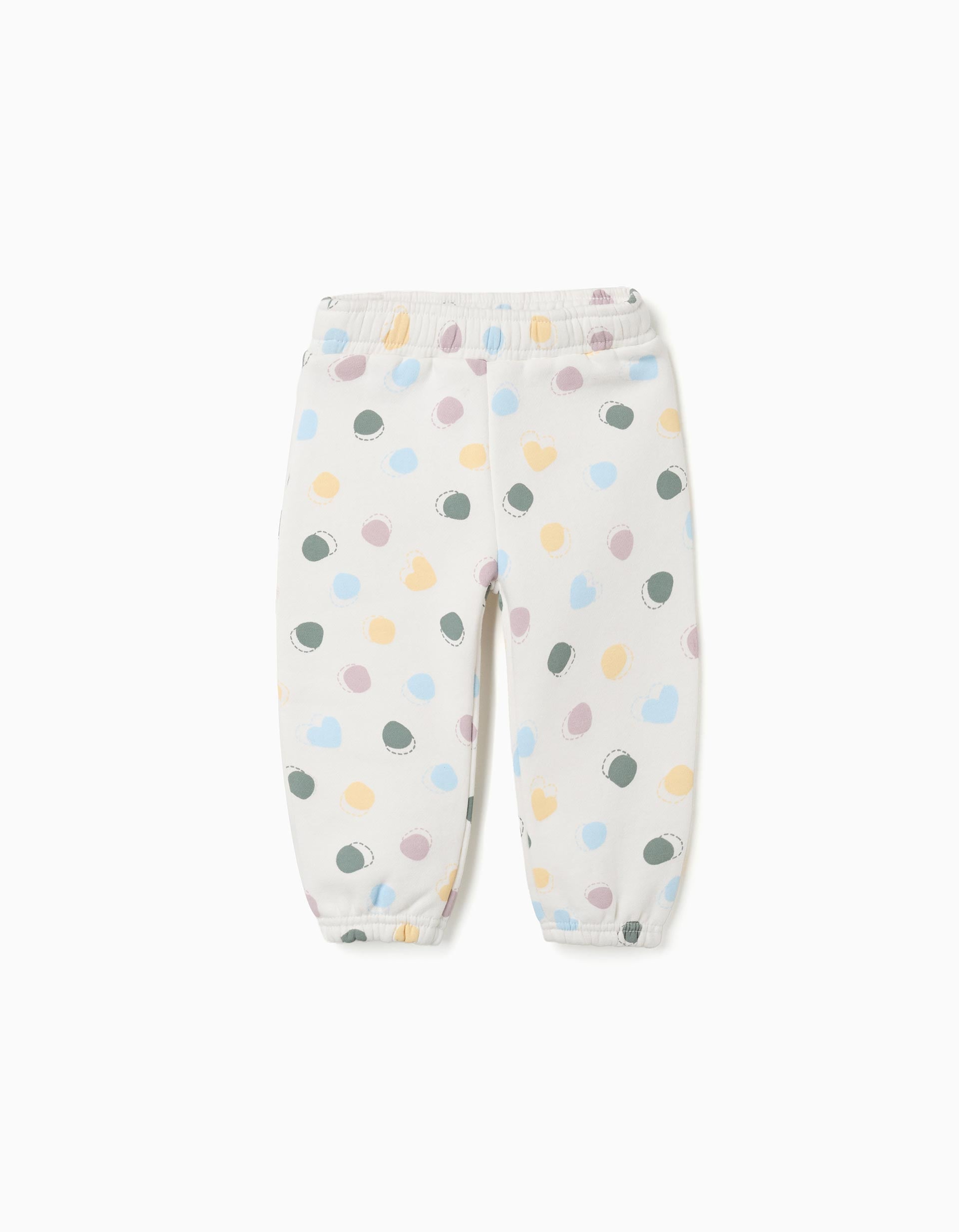 Calças de felpa cardada com padrão às bolinhas para bebé menina, branco