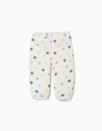 Calças de felpa cardada com padrão às bolinhas para bebé menina, branco
