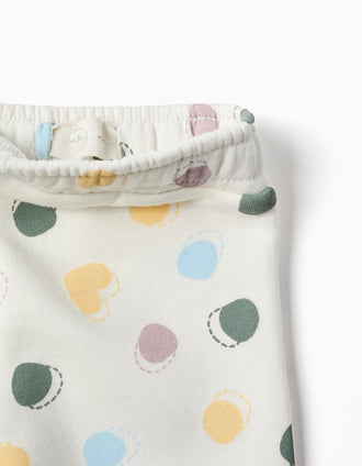 Calças de felpa cardada com padrão às bolinhas para bebé menina, branco