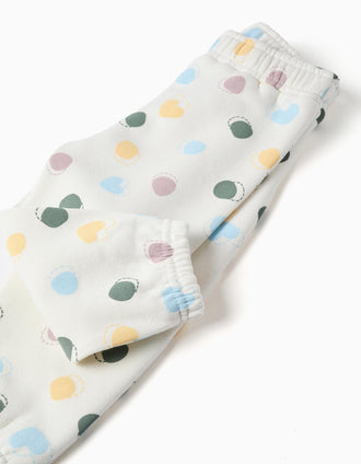 Calças de felpa cardada com padrão às bolinhas para bebé menina, branco