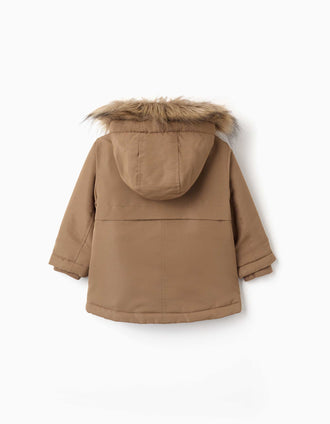 Parka à capuche et doublure en sherpa pour bébé garçon, marron-grisâtre