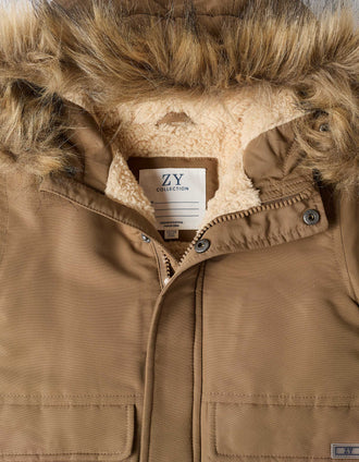Parka à capuche et doublure en sherpa pour bébé garçon, marron-grisâtre