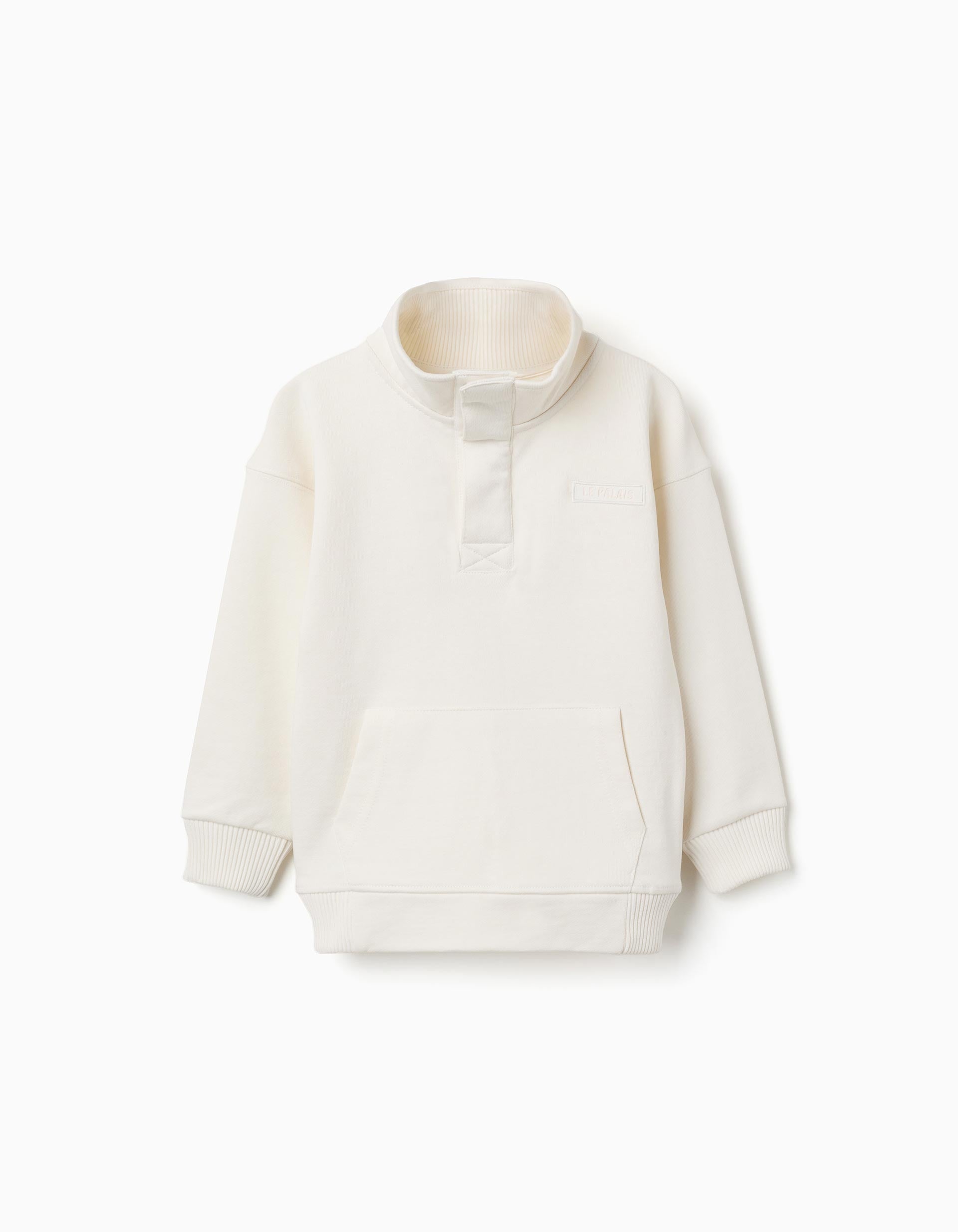 Sweat de felpa com gola subida e estampado para menino, branco