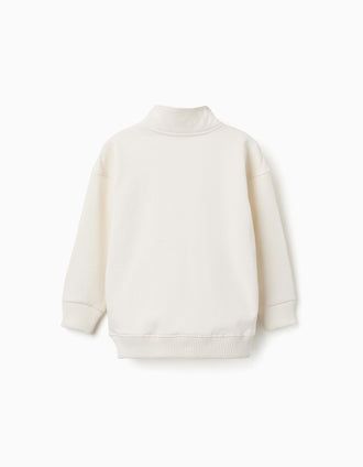 Sweat de felpa com gola subida e estampado para menino, branco