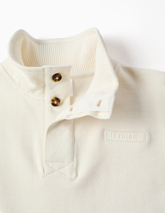 Sweat de felpa com gola subida e estampado para menino, branco