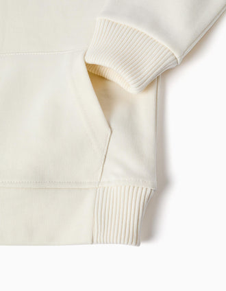 Sweat de felpa com gola subida e estampado para menino, branco