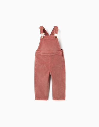 Corduroy dungarees with pockets for baby girls, dusty pink