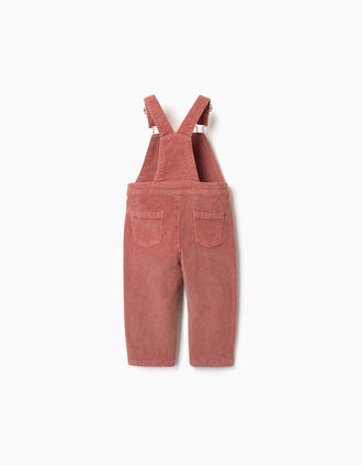 Corduroy dungarees with pockets for baby girls, dusty pink