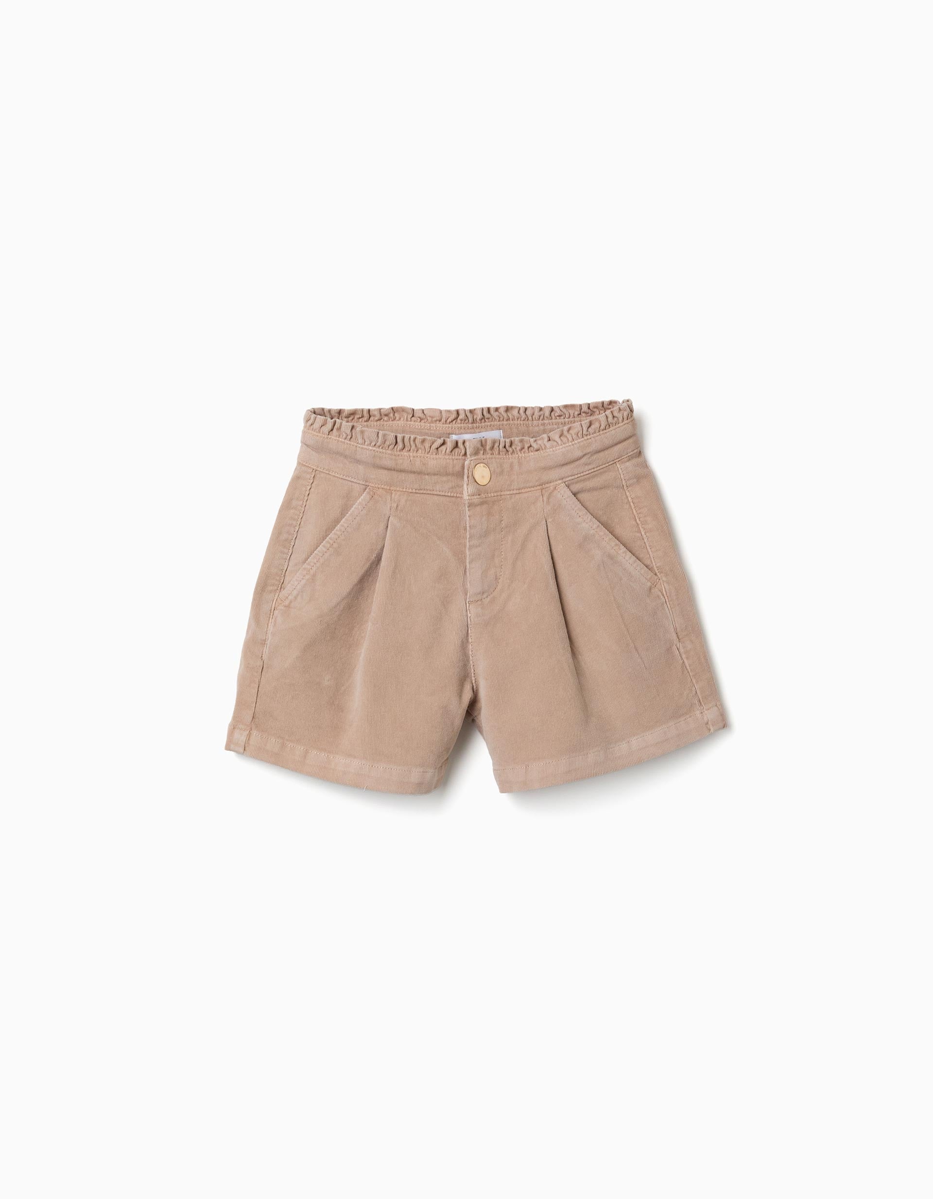 Short en velours côtelé avec taille paperbag à volants pour fille, beige
