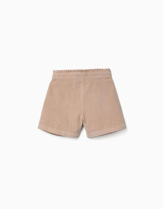 Short en velours côtelé avec taille paperbag à volants pour fille, beige