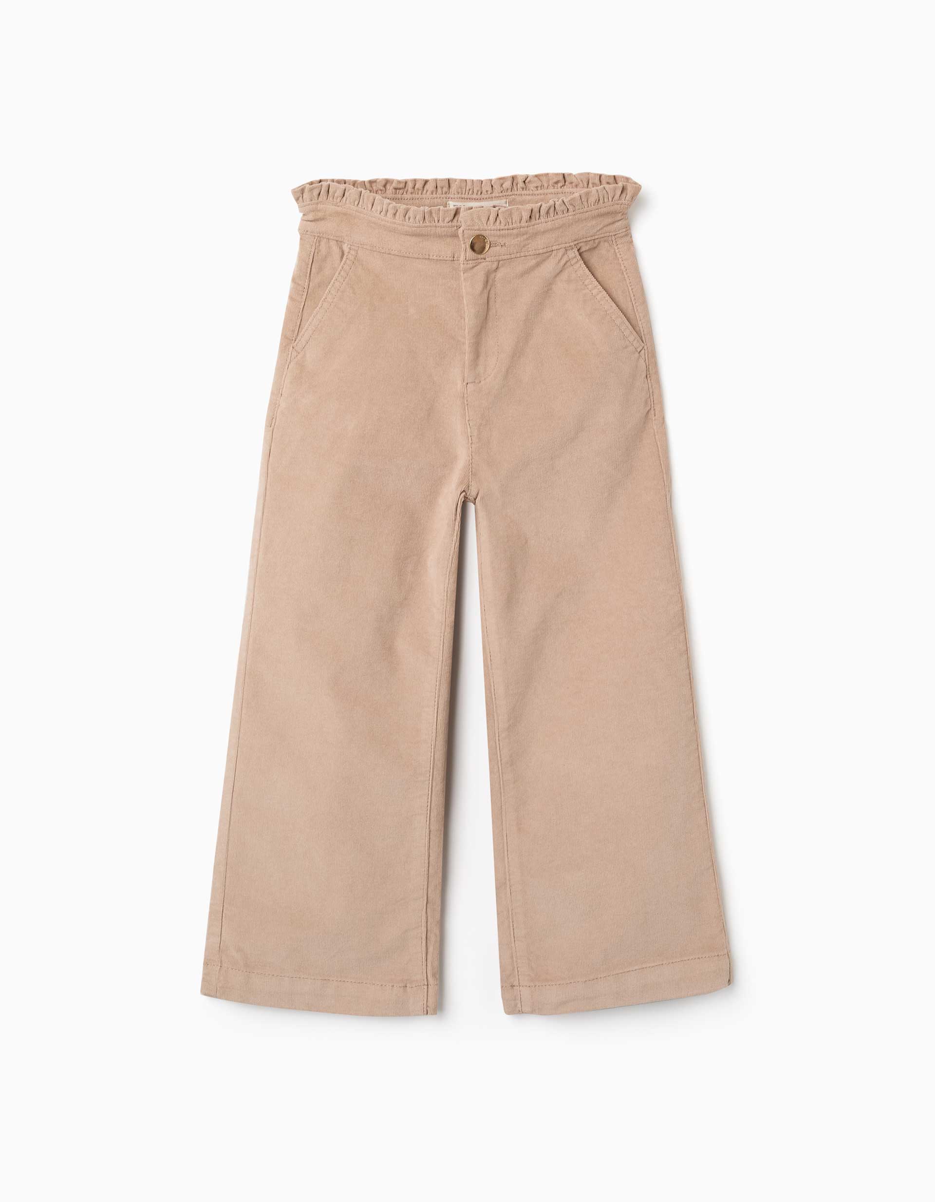 Pantalon en velours côtelé avec taille à volants pour fille, beige