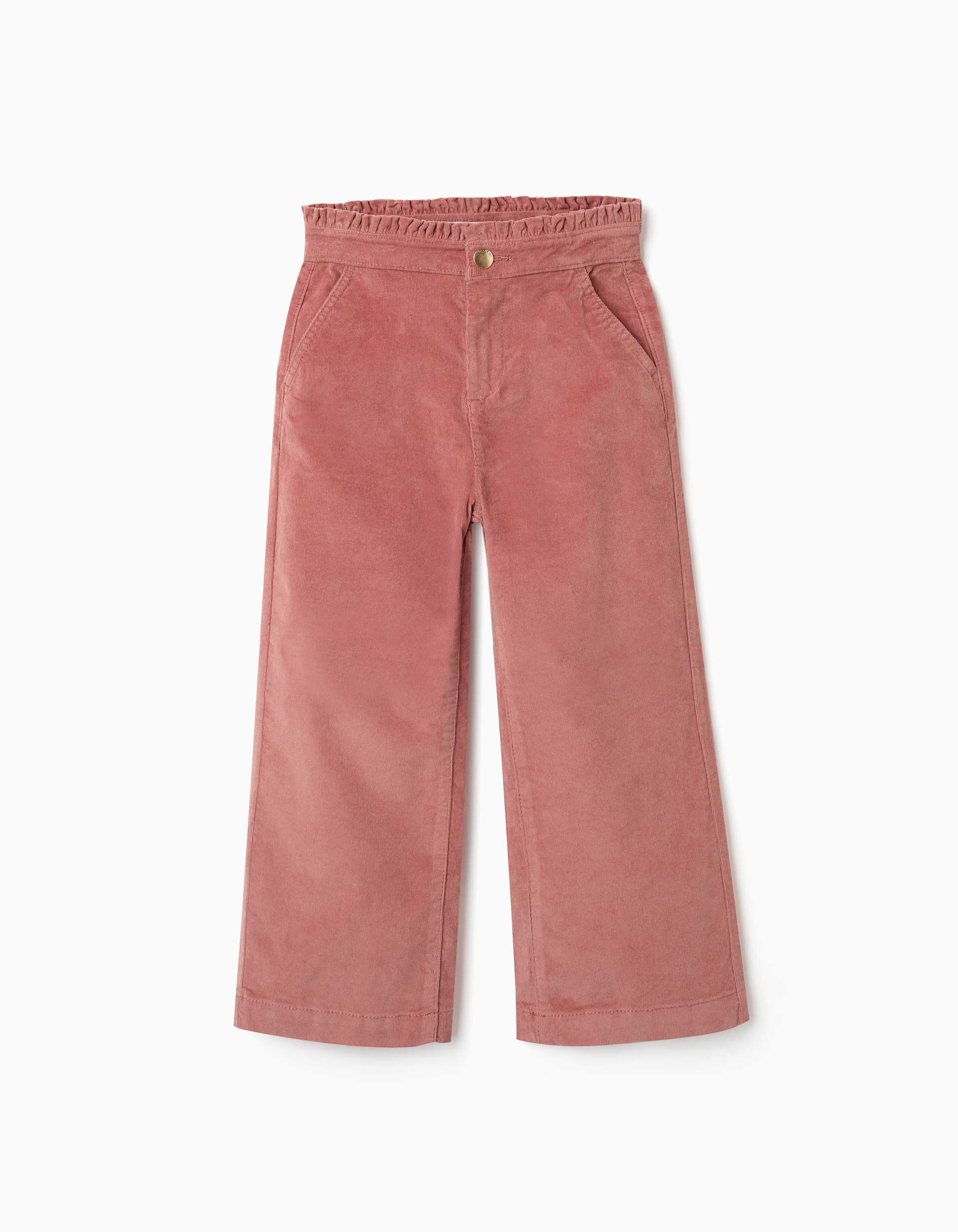 Pantalon en velours côtelé avec taille à volants pour fille, rose poudré
