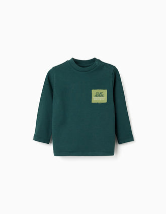 T-shirt de manga comprida Clay Horse para bebé menino, verde-escuro