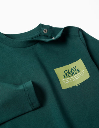 T-shirt de manga comprida Clay Horse para bebé menino, verde-escuro