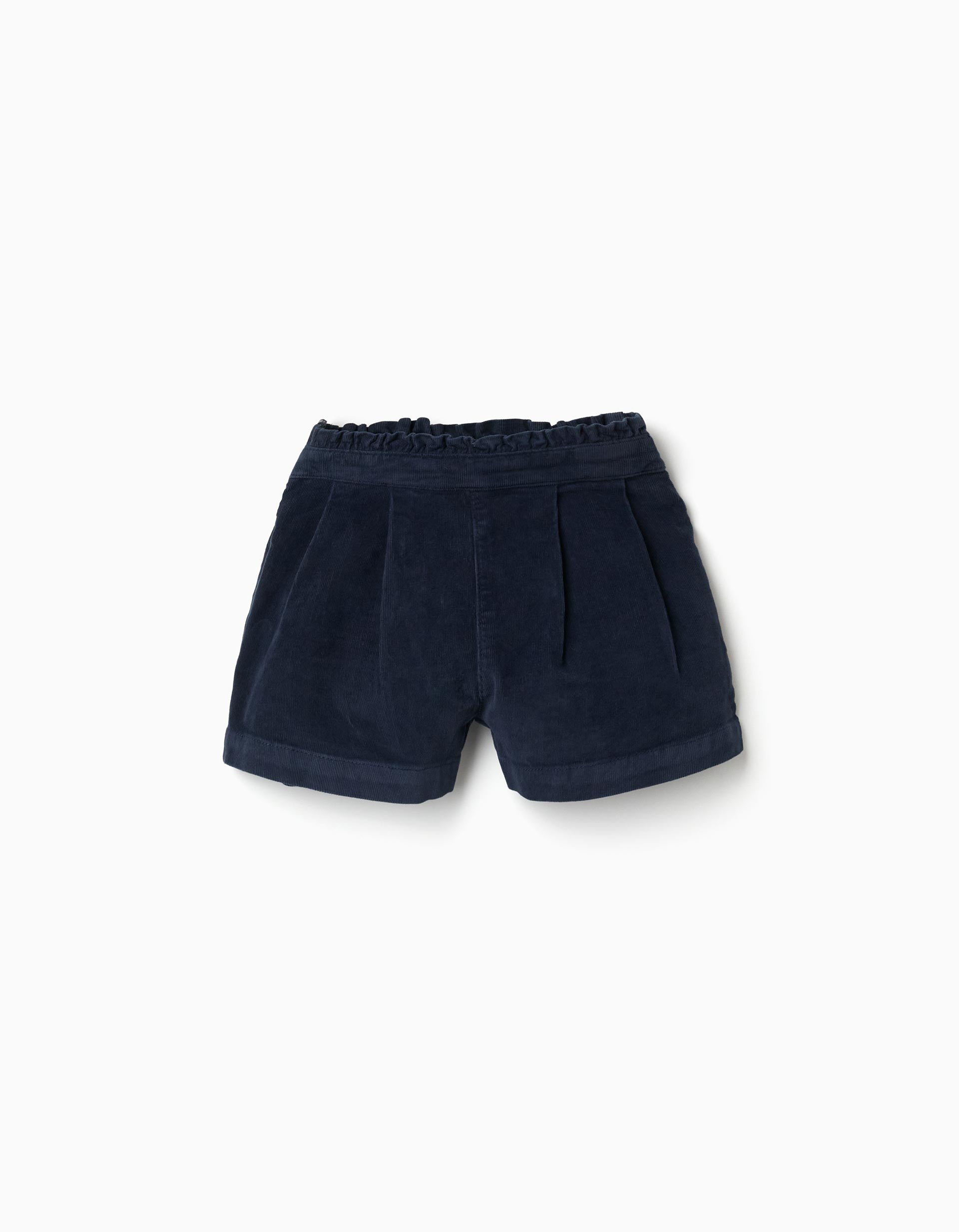 Short en velours côtelé avec taille à volants pour bébé fille, bleu
