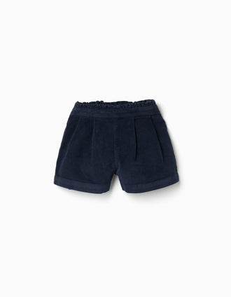 Short en velours côtelé avec taille à volants pour bébé fille, bleu