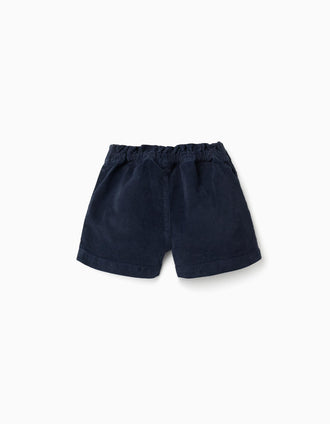 Short en velours côtelé avec taille à volants pour bébé fille, bleu
