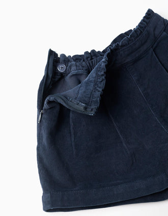 Short en velours côtelé avec taille à volants pour bébé fille, bleu
