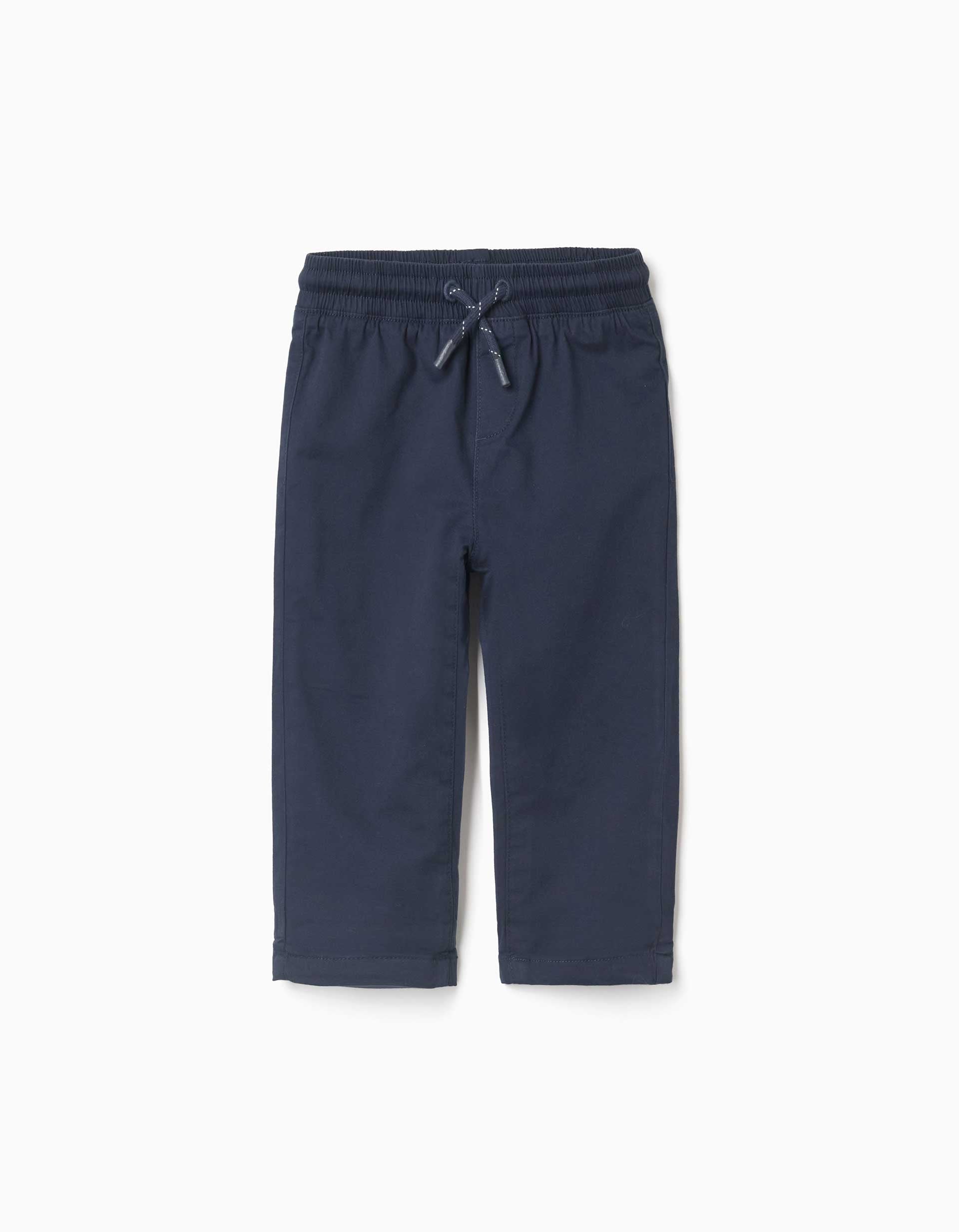 Pantalón de sarga recto con cordón para bebé niño, azul marino