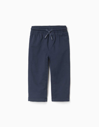 Pantalón de sarga recto con cordón para bebé niño, azul marino
