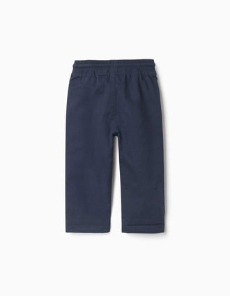 Pantalón de sarga recto con cordón para bebé niño, azul marino