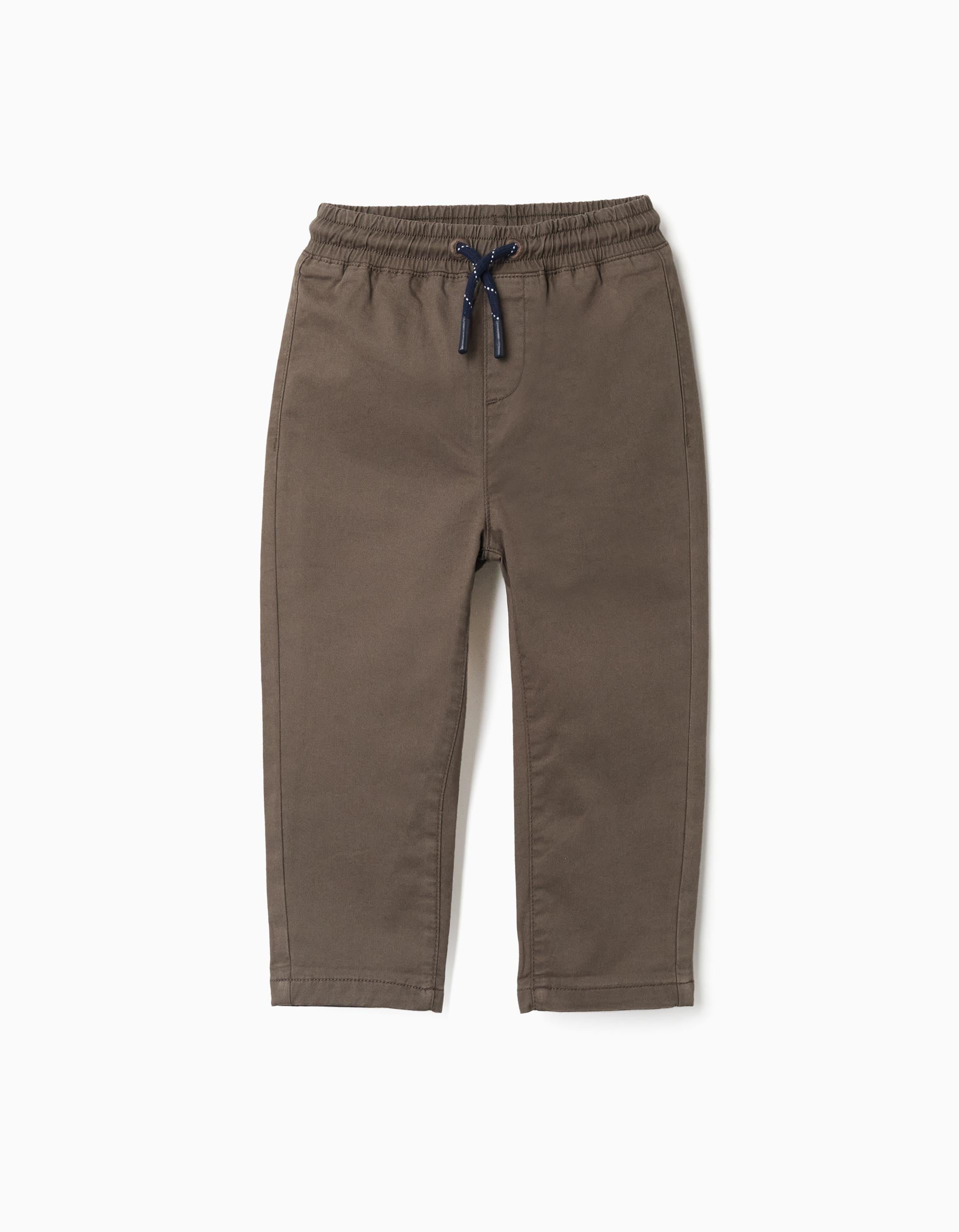 Pantalón de sarga recto con cordón para bebé niño, marrón