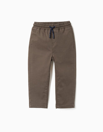 Pantalón de sarga recto con cordón para bebé niño, marrón