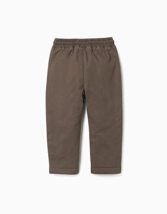 Pantalón de sarga recto con cordón para bebé niño, marrón