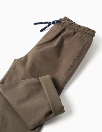 Pantalón de sarga recto con cordón para bebé niño, marrón
