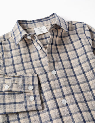 Camisa de manga larga de algodón a cuadros para bebé niño, azul/beige
