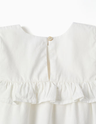 Blouse en coton à manches longues avec volants pour fille, blanc