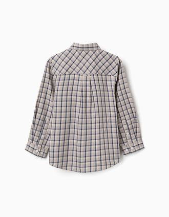 Chemise en coton à manches longues et à carreaux pour garçon, bleu/beige
