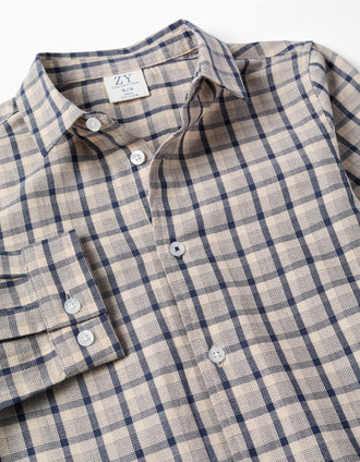 Chemise en coton à manches longues et à carreaux pour garçon, bleu/beige