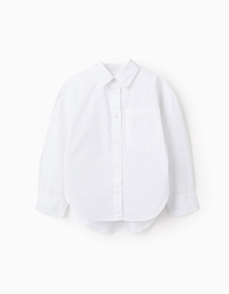 Chemise en popeline avec épaules tombantes pour fille, blanc
