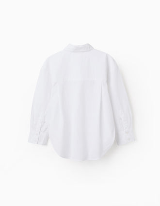 Chemise en popeline avec épaules tombantes pour fille, blanc