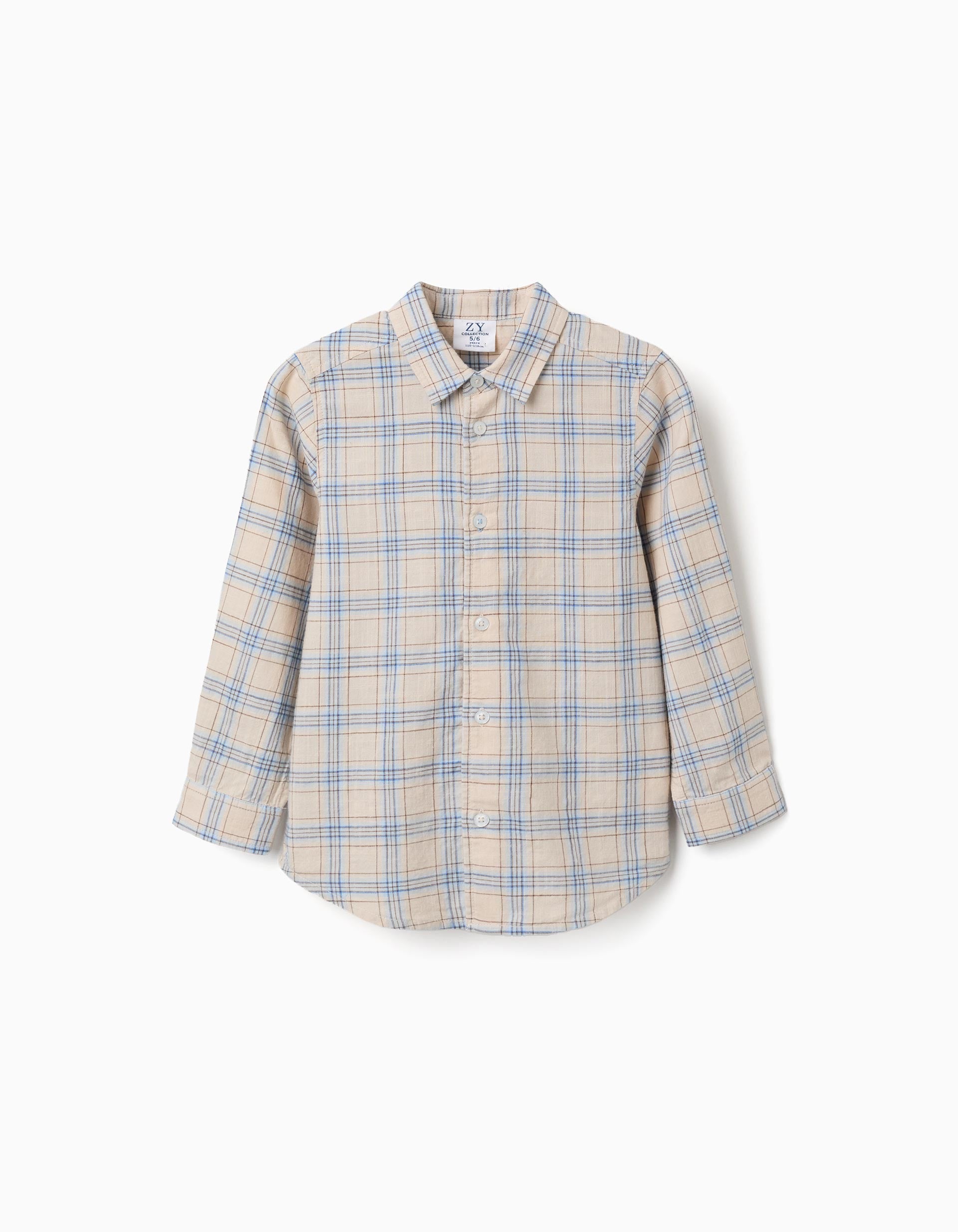 Chemise à manches longues à carreaux pour garçon, beige/bleu/marron