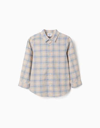 Chemise à manches longues à carreaux pour garçon, beige/bleu/marron