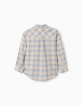 Chemise à manches longues à carreaux pour garçon, beige/bleu/marron