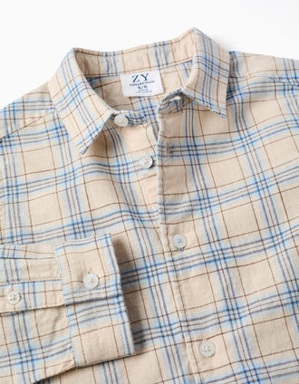 Chemise à manches longues à carreaux pour garçon, beige/bleu/marron