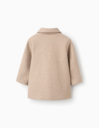 Wool effect coat with lining B&S for baby girls, beige