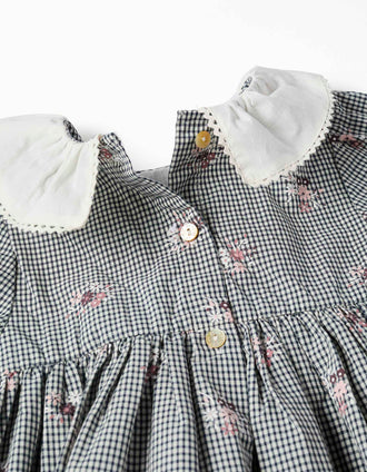 Vestido de algodón Vichy con flores para bebé niña, blanco/azul marino