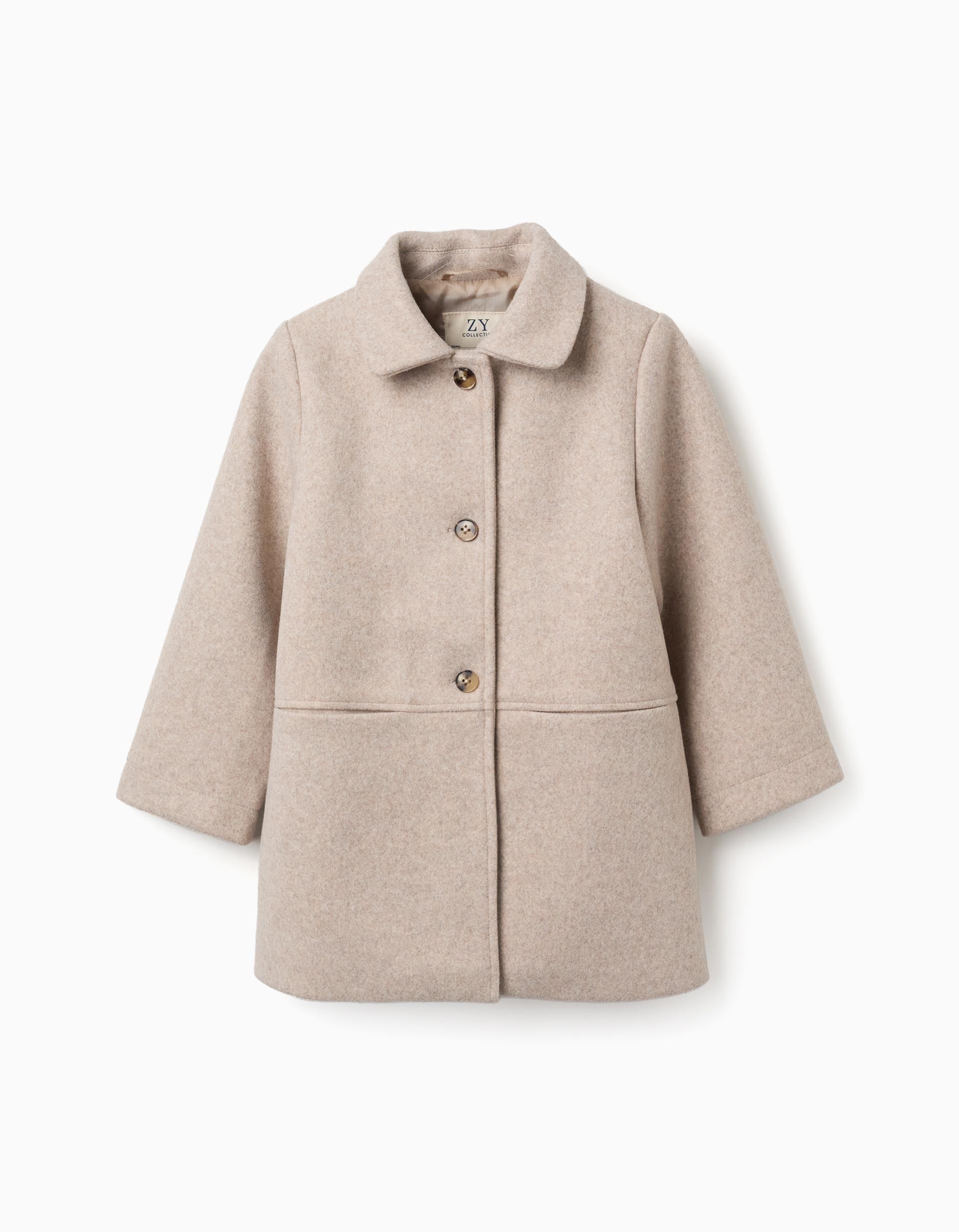 Abrigo efecto lana con forro B&S para niña, beige