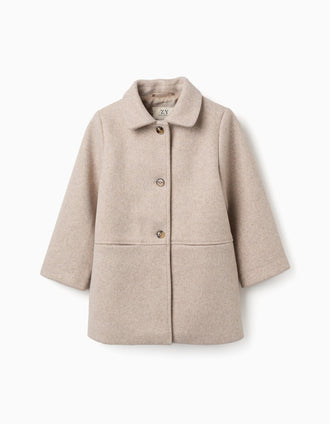 Abrigo efecto lana con forro B&S para niña, beige